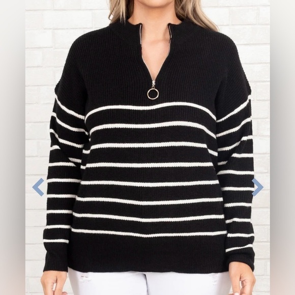 Chic Soul Sweaters - Chic Soul Black and White Striped Sweater XL